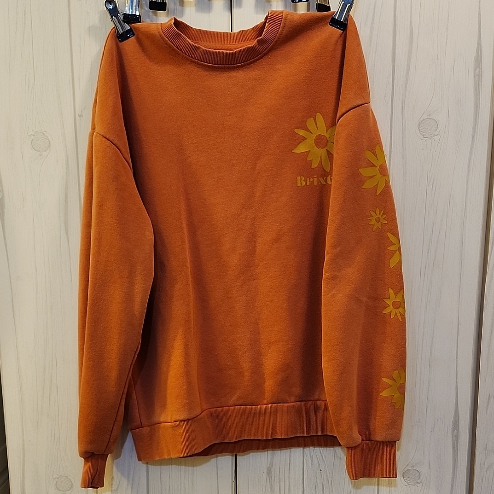 Brixton Orange Crewneck Sweater with Floral Accents
